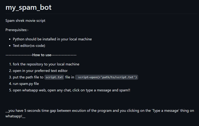 Spammer Project at https://github.com/vinaykulk621/spam-bot