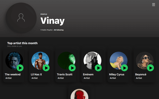 Spotify Project at https://github.com/vinaykulk621/Spotify-landingPage